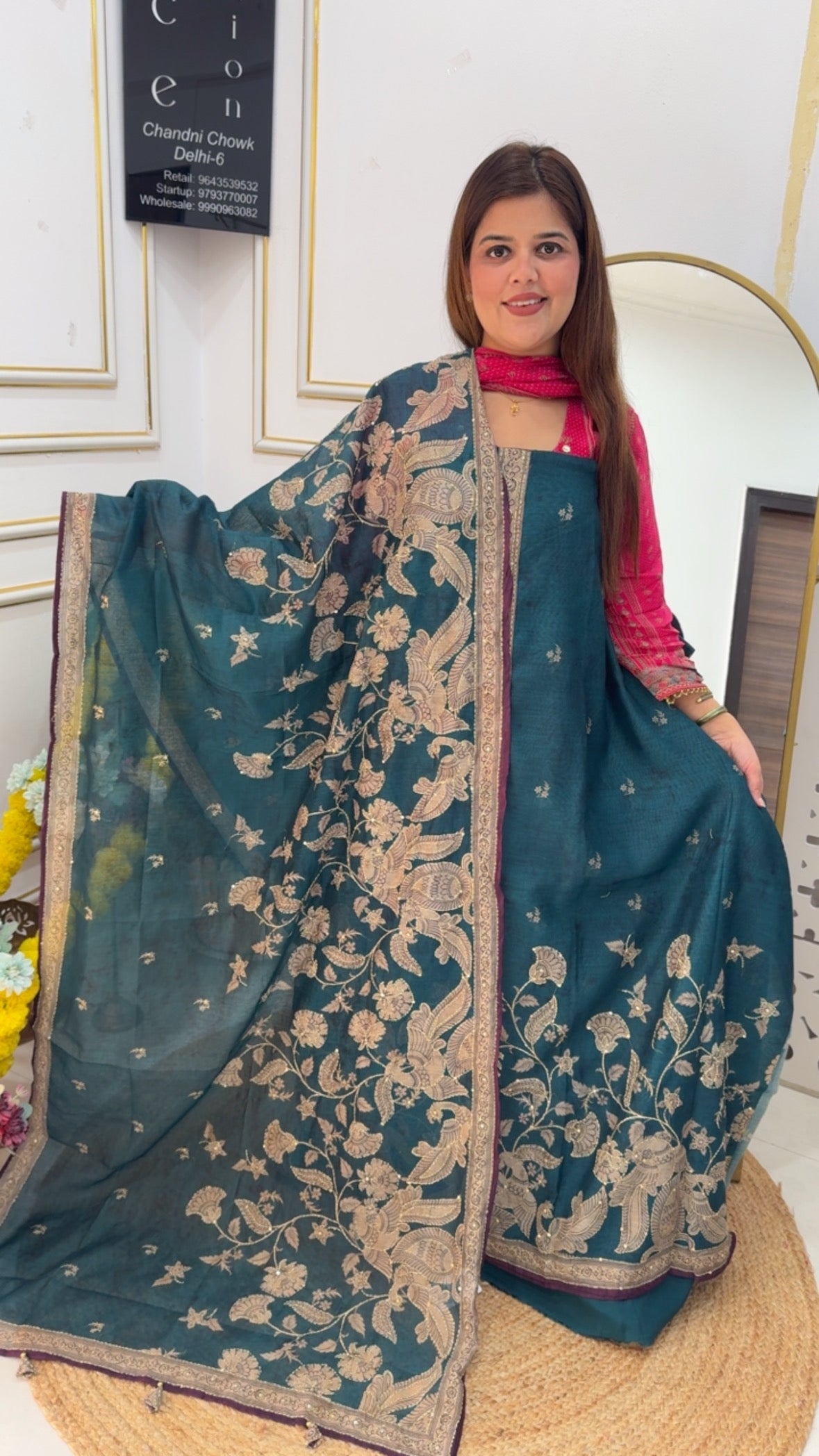 Handcrafted super soft chanderi silk katha embroidered premium suit material GF719